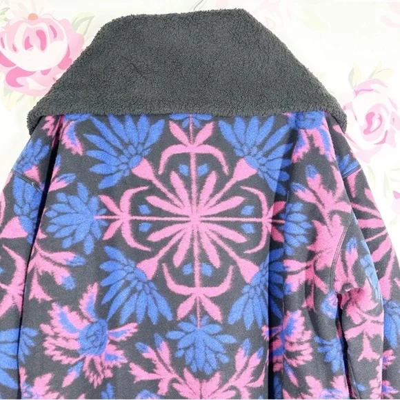Free People This Love Black and Pink Floral Sherpa lined Coat - Picture 12 of 16